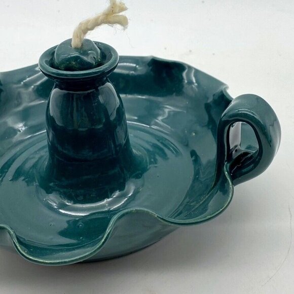 Vintage R & L Pottery Oil Lamp Green Signed Handle Wick Seagrove NC ‘95 Rustic - Picture 6 of 16